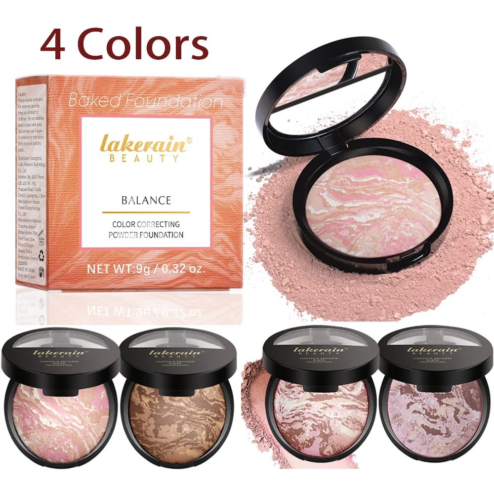 BrightFilter Baked Powder Foundation Demi Matte Color Correcting Powder Foundation With Oil Control dark Tan