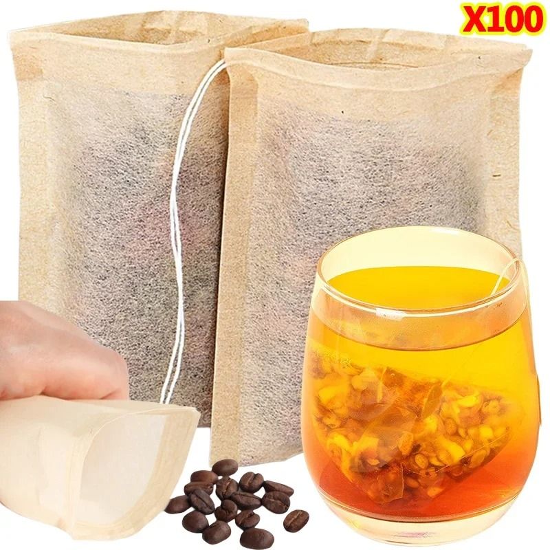 100Pcs Drawstring Teabags | Premium Biodegradable Filter Bags For Coffee, Herbal Medicine & Leaf Tea 8 X 10c M