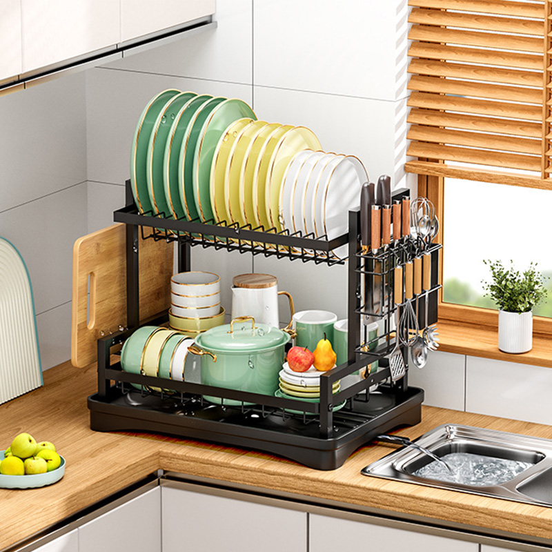 Double Layer Kitchen Tableware Drying Rack With Drain, Durable And Efficient Tableware Storage Rack Double Layer Kitchen Tableware Drying Rack With Drain, Durable And Efficient Tableware Storage Rack