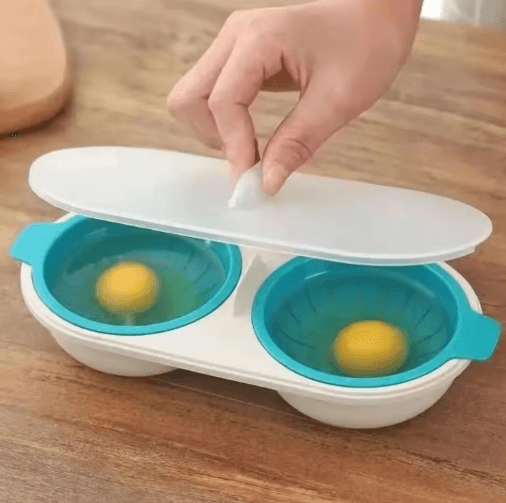 QuickCook Microwave Egg Poacher Easy Microwave Egg Poacher Double Cup a blue