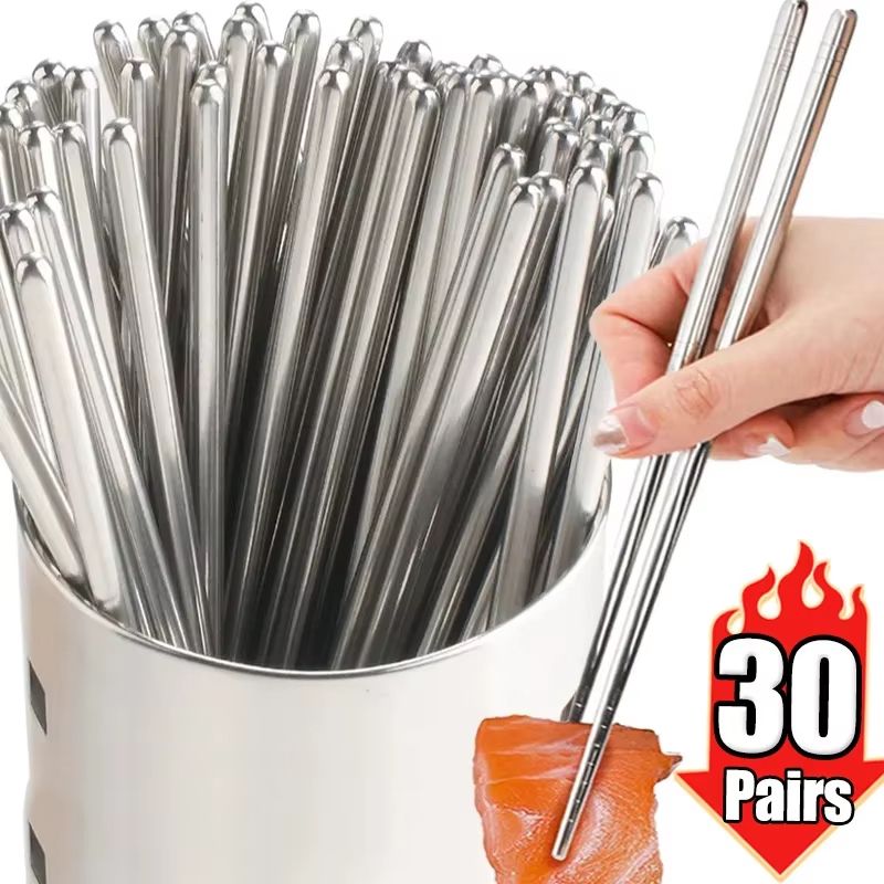 30 Pairs Stainless Steel Chopsticks Non Slip Reusable Metal Dining Set 30 Pairs