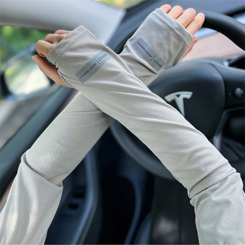 Mens Large Size Japanese Ice Silk Sun Protection Sleeves Summer UV Arm Covers white