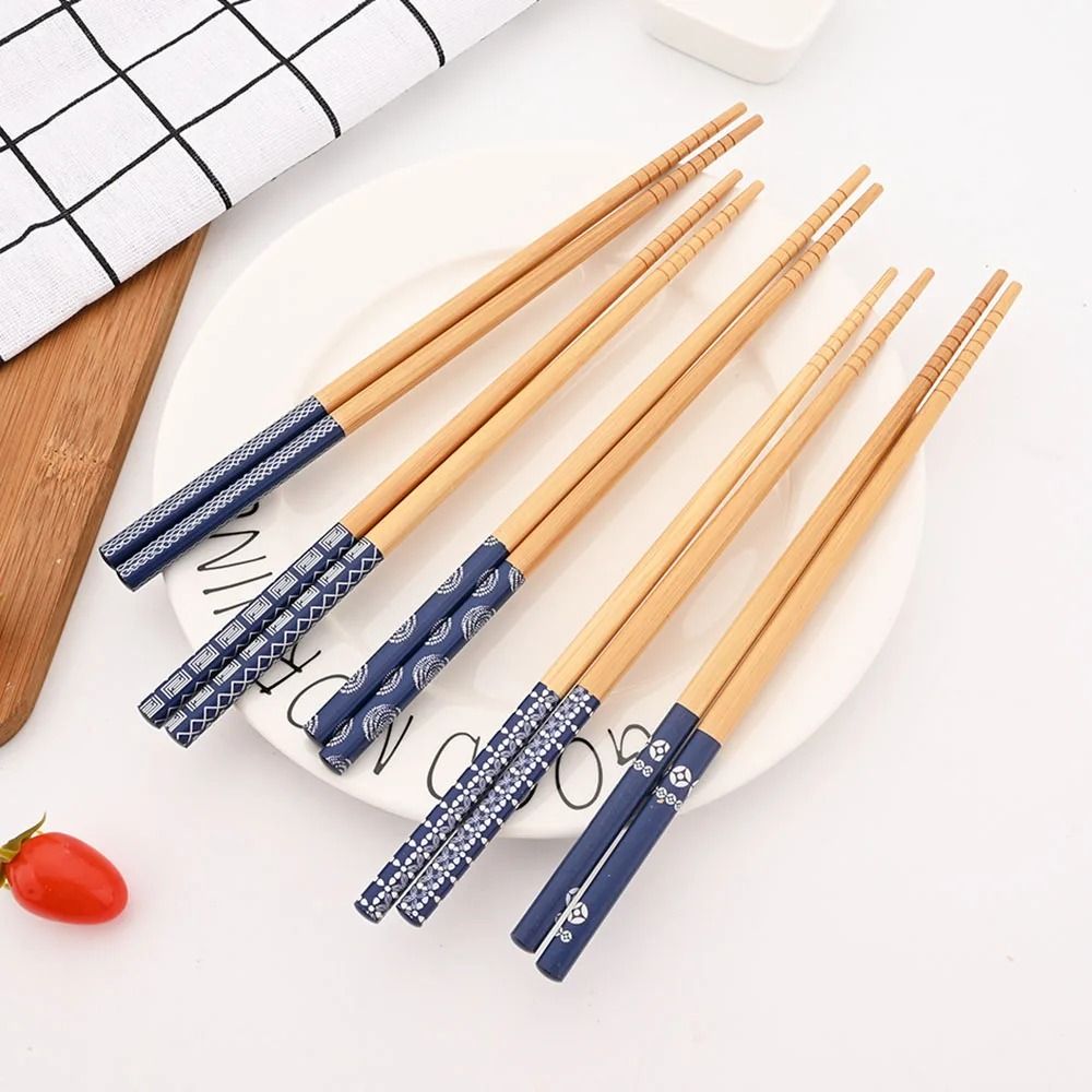 Handmade Japanese Natural Bamboo Chopsticks 5 Pair Decorative Gift Set red Flower