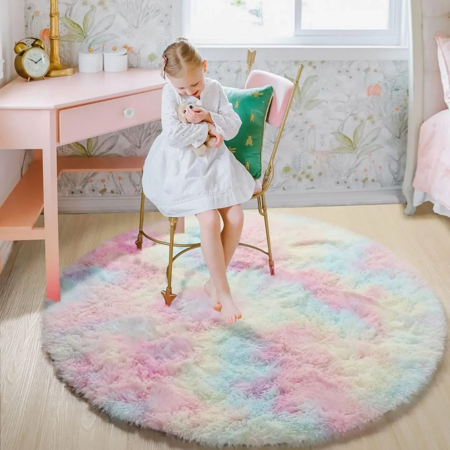 Ultra Soft Fluffy Round Rug Plush White Shag Carpet For Bedroom And Living Room white 60x60 Cm