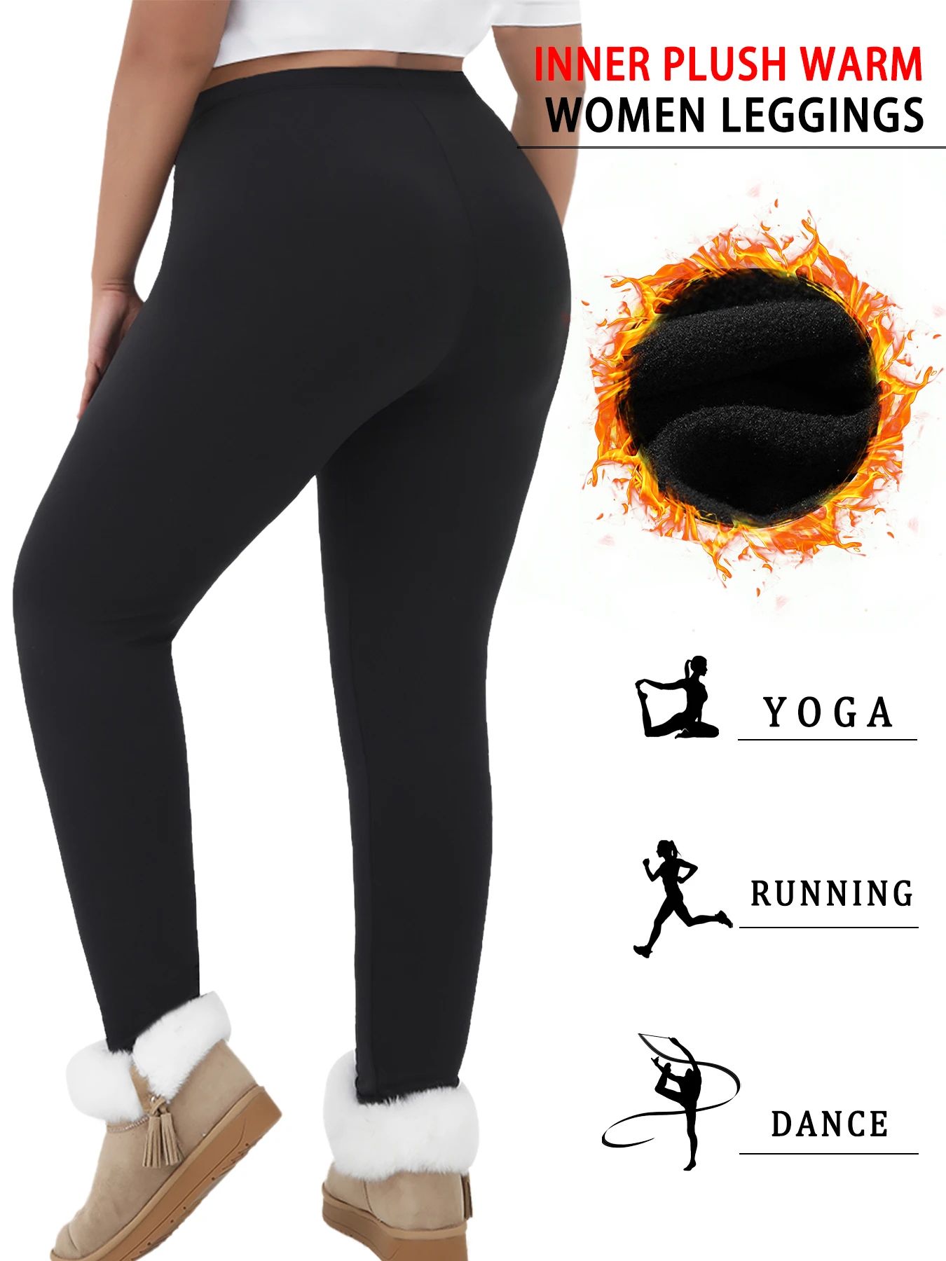 Plus Size Super Soft Fleece Lined Thermal Leggings High Waisted Stretch Warm Yoga & Running Workout Pants For Women khaki 16