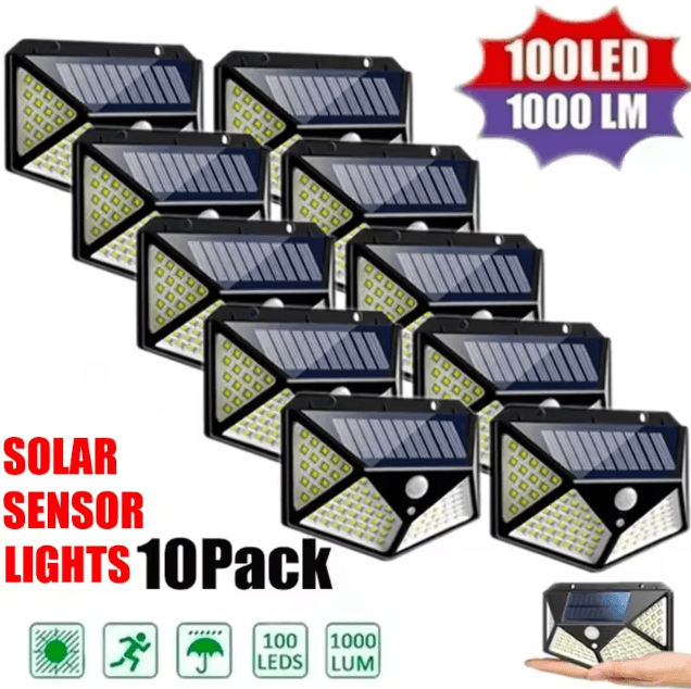 100 LED Solar Motion Sensor Wall Light Waterproof Wireless Garden Security Lamp 1 Pcs