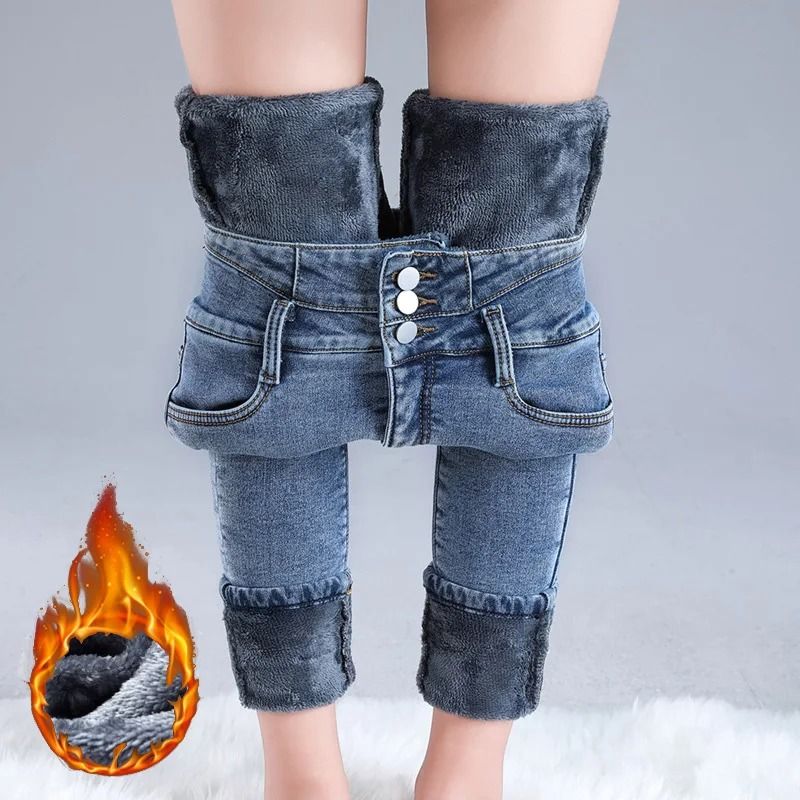 Womens Thermal High Waist Skinny Jeans Fleece Lined Winter Denim Pants blue 28