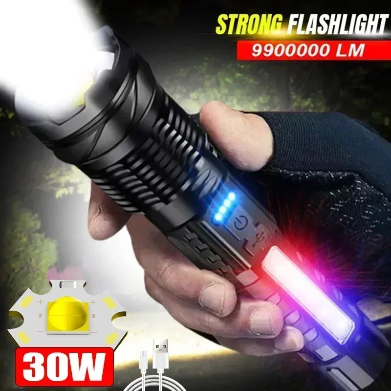 High Power LED Flashlight With Rechargeable Built In Battery, Type C Charging, Tactical Torch For Outdoor Camping 1pc