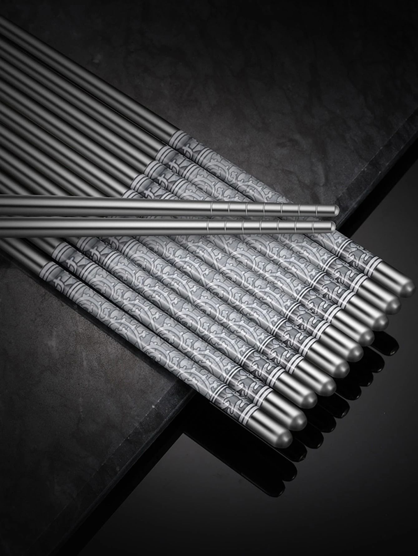 Reusable Stainless Steel Chopsticks With Blue & White Pattern 6 Pair Set Reusable Stainless Steel Chopsticks With Blue & White Pattern 6 Pair Set