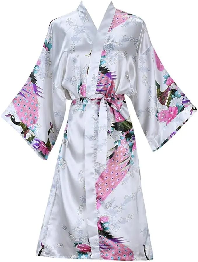 Women's Floral Silk Satin Wedding Robe pink s