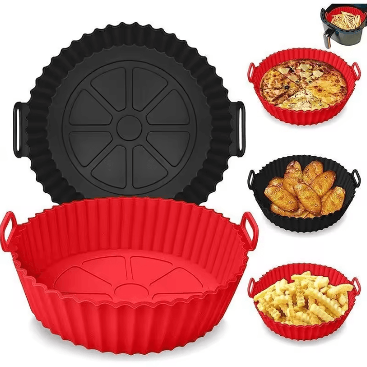 CleanCook Air Fryer Silicone Liners Reusable Silicone Air Fryer Pot Non Stick Food Safe Basket Insert red