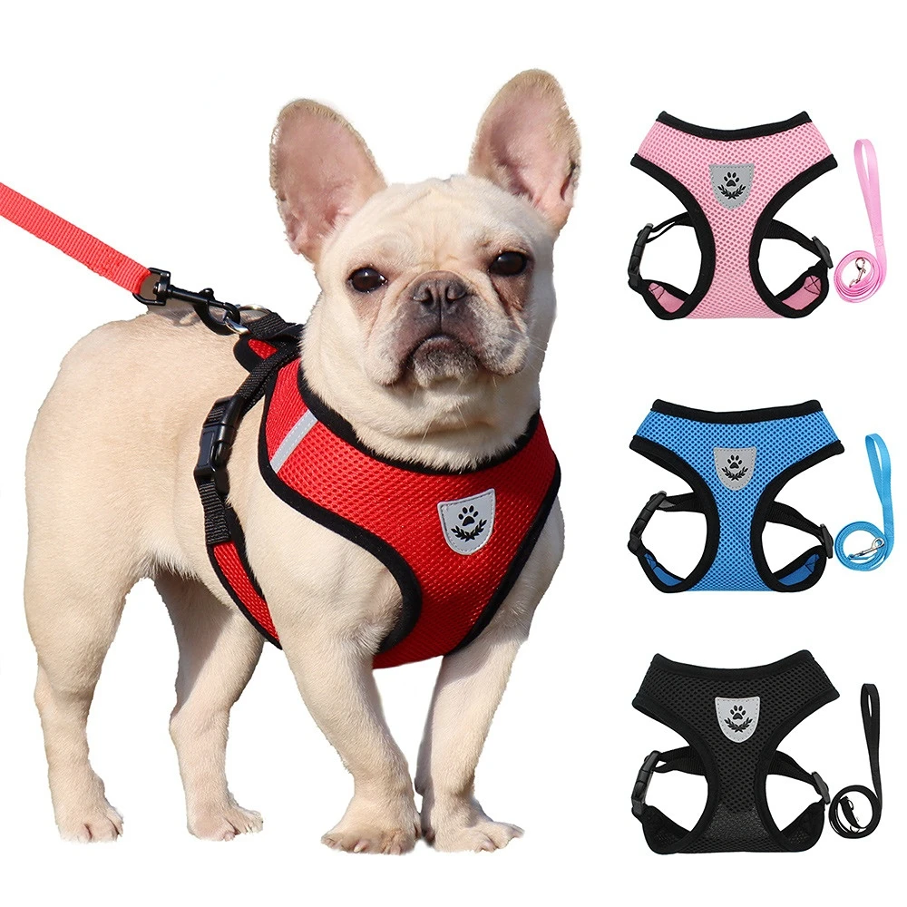 Adjustable Summer Cat & Dog Harness Leash Breathable, Reflective Polyester Vest For Small Pets, Comfortable red s