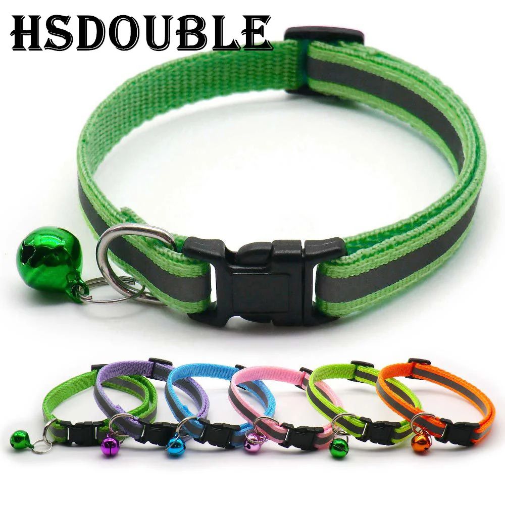 2 Pack Reflective Adjustable Cat & Small Dog Collar With Bell Safety Pet Collar Set 2x Black