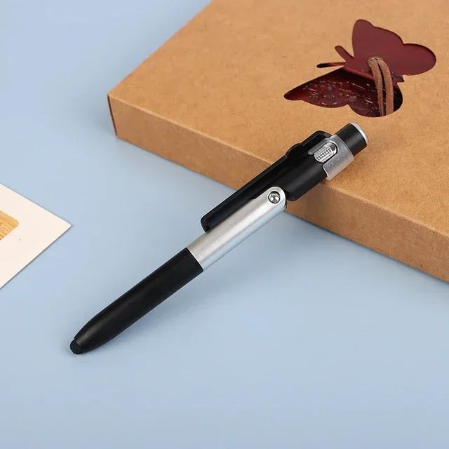 4 in 1 Multifunction Stylus Ballpoint Pen Foldable Phone Holder, Flashlight & Touchscreen Pen black