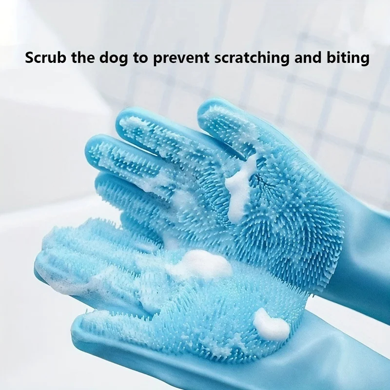 Pet Grooming Gloves For Dogs & Cats Silicon Hair Removal, Bathing & Shampoo Scrubber Glove pink
