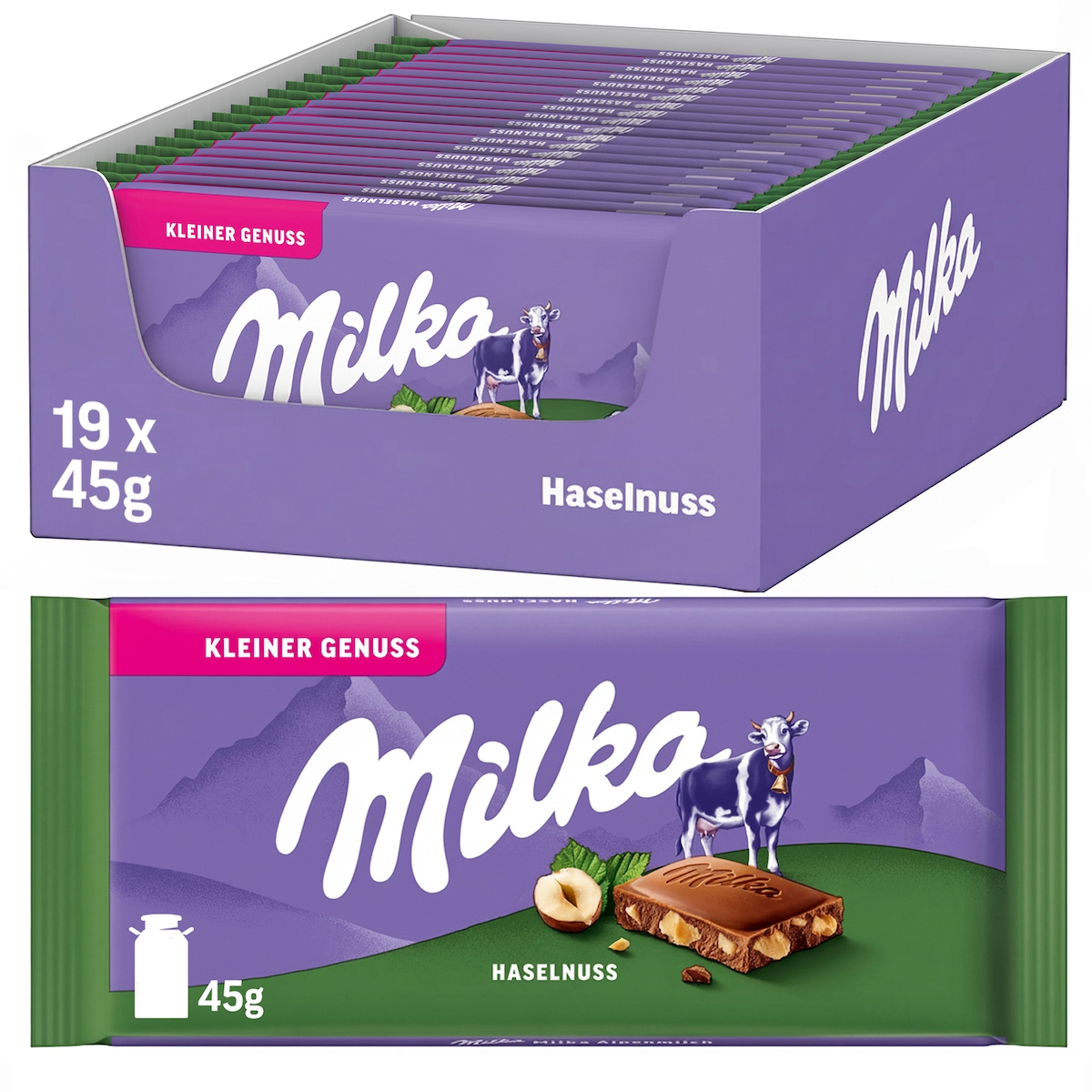 Milka Die Kleine Tafel Haselnuss 19 x 45 g (0,855 kg) Image