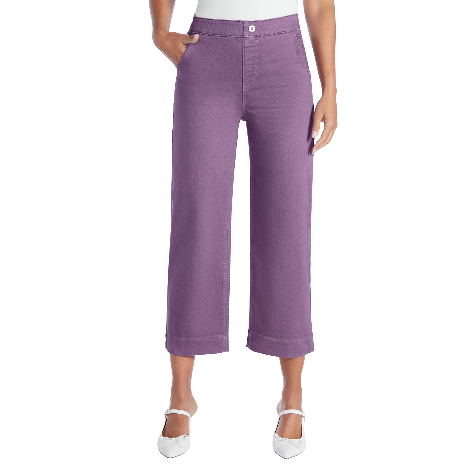 Masseys Cropped Wide-Leg Pant (Size 10) Violet Day, Cotton,Polyester,Spandex