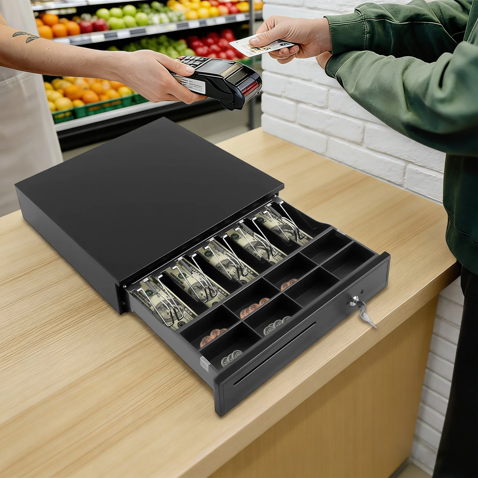 Kassenschublade, Kassenschublade mit 3-Positionen-Verschluss, 5 Geldscheinfächer 8 Münzfächer, Schlüsselverschluss Image