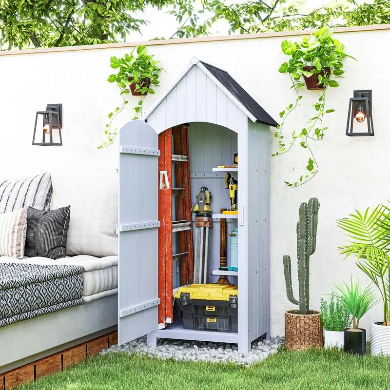 Abri de jardin en bois cabane de jardin exterieur armoire de jardin avec toit bitumé 77,5 x 54,2 x 179,5 cm blanc