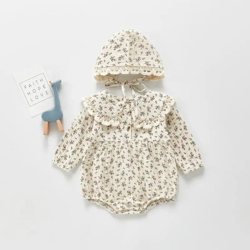 Herbst Neugeborene Kleinkind Mädchen niedlich schöne Stram pler Mädchen Säugling Blumen Bodysuit Baby Overall Hut Anzug lässige Outfits Kleidung Image