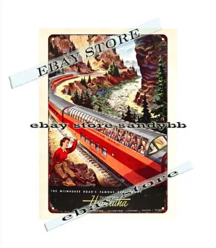 1940er Jahre Hiawatha Road Eisenbahn-Zug-Metallschild aus Aluminium Image