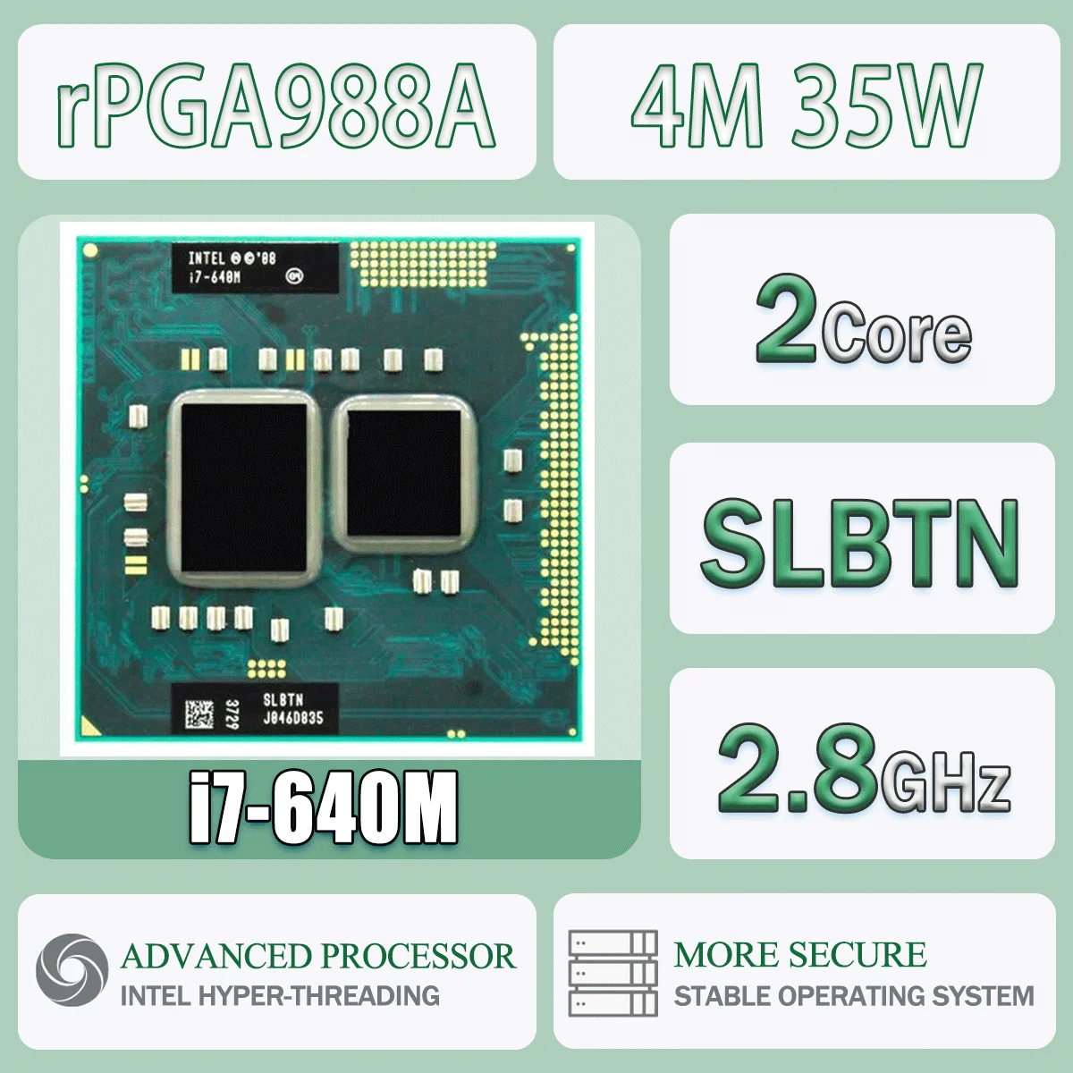 Intel Core I7-640M 2,8 GHz Dual Core 4M 35W I7 640M Computer CPU Prozessor Server Sockel G1 / RPGA988A Für HM55 HM57 QM57 SLBTN