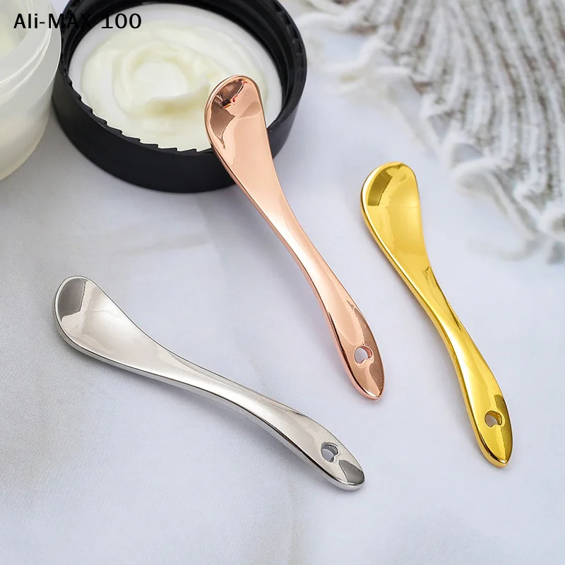 【AyS】Kosmetikspatel aus Metall, wiederverwendbarer Mini-Maskenlöffel für das Gesicht, Make-up-Schönheitslöffel für Creme, Lotionen, Feuchtigkeitscreme Image