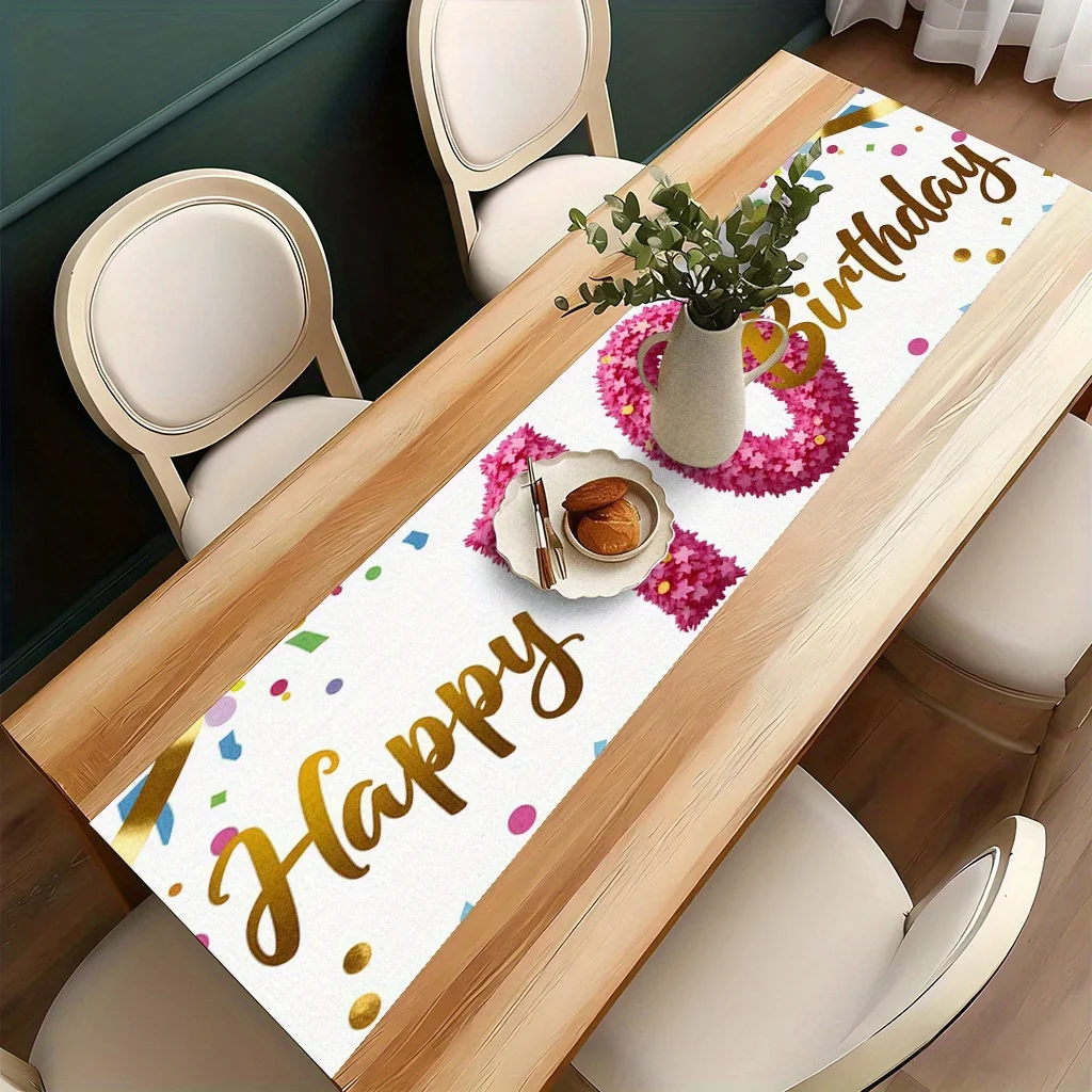 Tischdecke zum 10. Geburtstag mit Ballonkonfetti, rechteckiger Tischläufer aus Polyester, Party- und Feiertagsdekoration Image