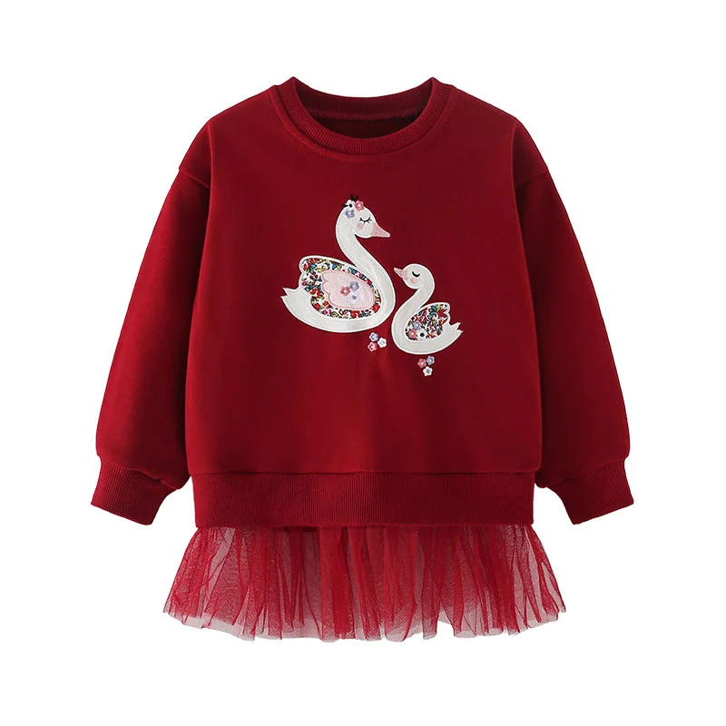 Mädchen Kleinkind Langarm Sweatshirt 3-8T mit Tiere Stickerei Applikation Mesh Kapuzenshirt für Herbst Frühling Babykleidung Image