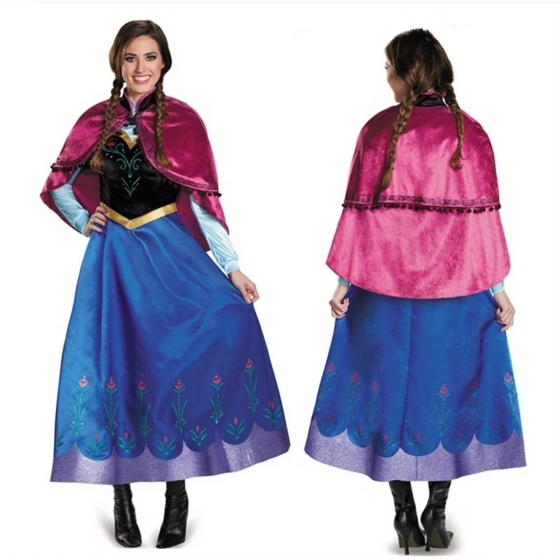 Disney Frozen Anna Cosplay-Kostüm, Kleid, S-4Xl, für Erwachsene, Damen, grün, blau, Prinzessinnen-Outfit mit Umhang, für Halloween, Party, Weihnachten, Karneval