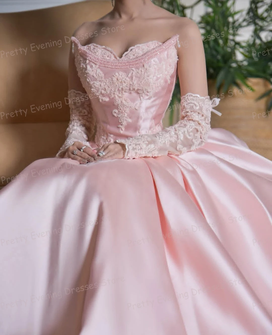 Rosa Abendkleider Frau A-Linie Prom Kleider Applikationen Perlen Sexy Boot-ausschnitt Strand Party Mode Angepasst Vestidos De Novia