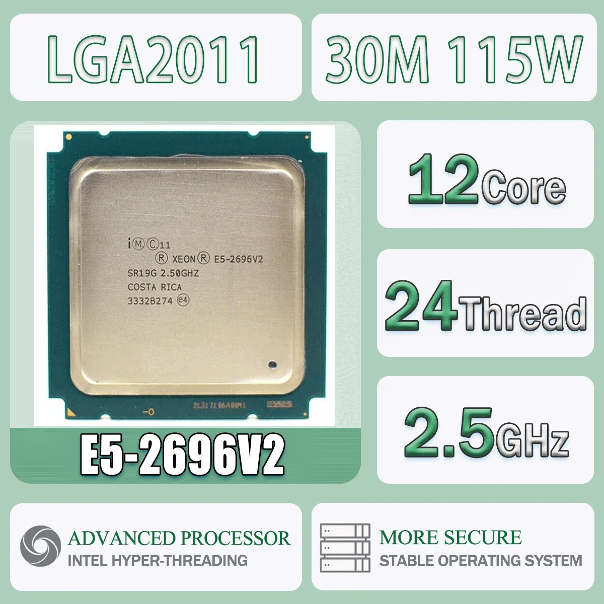 Intel Xeon E5-2696V2 2,5 GHz 12 Kerne 24 Threads SR19G 30M 115W E5 2696V2 Computer CPU Prozessor Server E5 2696 V2 Paket LGA 2011