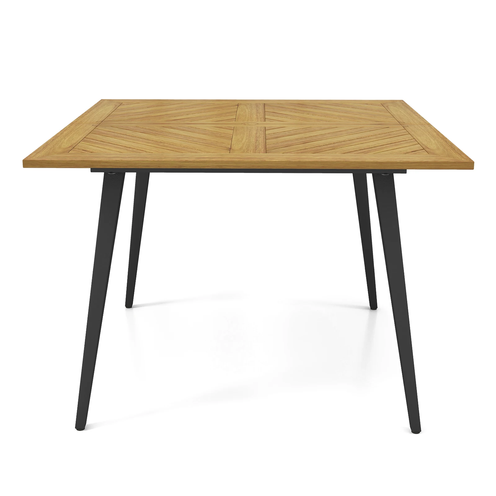 Tavolo da giardino con foro per ombrellone, 107 x 107 cm, tavolo da patio quadrato in legno di acacia per 4 persone, tavolo da balcone, tavolo in legno