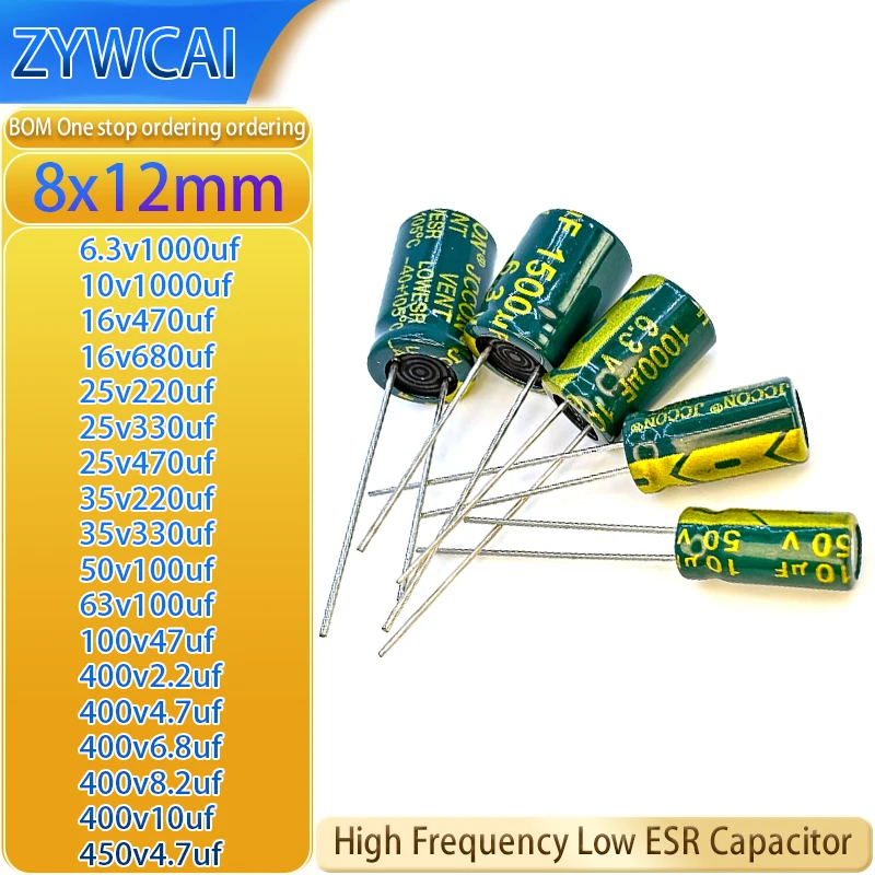8x12 6,3 V 10 V 16 V 25 V 35 V 50 V 63 V 100 V 400 V 450 V 2,2 uf 4,7 uf 6,8 uf 8,2 uf 10 uf 47 uf 100 uf 220 uf 330 uf 470 uf 680 uf 1000 uf Kondensator Image