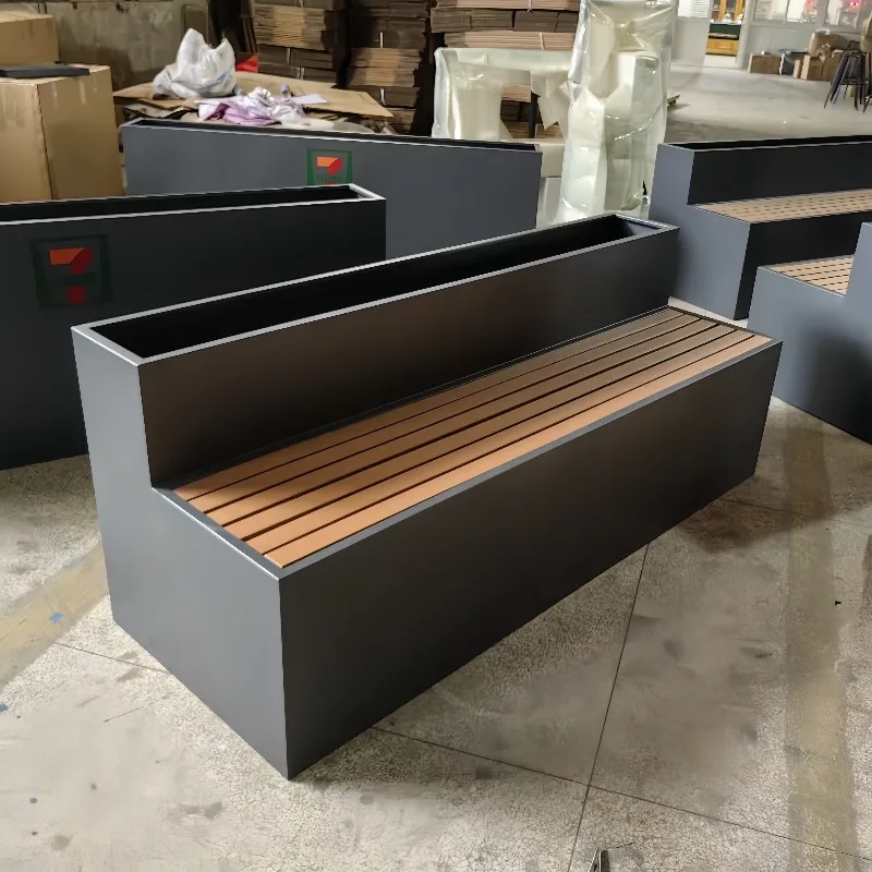 Garten-Sitzbank aus Edelstahl mit Blumenkasten-Kombination, schmiedeeiserner quadratischer kommerzieller Straßen-Ruhesitzhocker Image