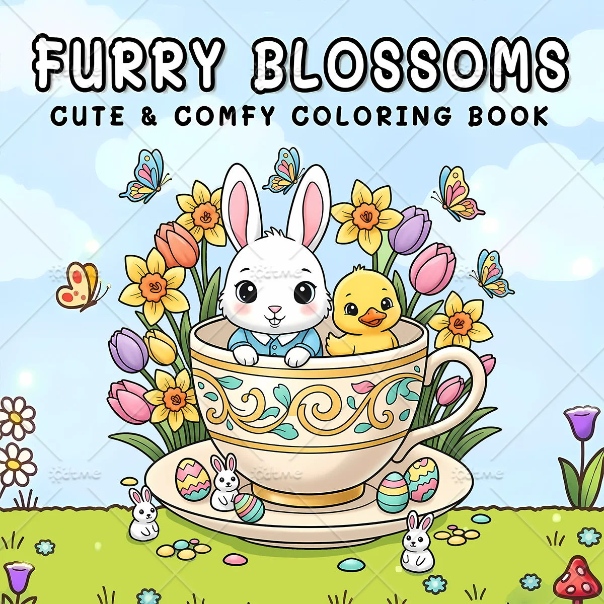 FURRY BLOSSOMS Malbuch für Erwachsene mit Mutigen und Einfachen Mustern, Niedliches Zeichenbuch, Perfektes Geschenk für Partys und Geburtstage ﻿ Image