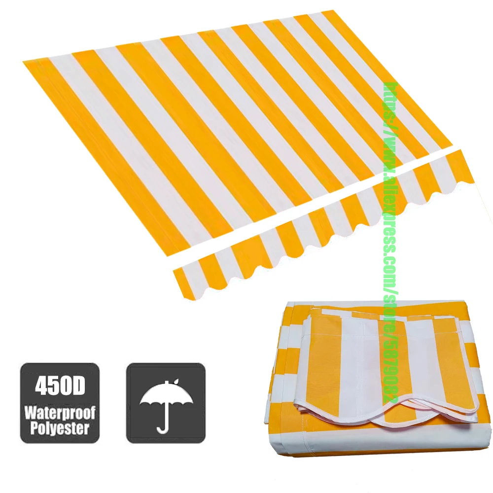 Weiß Gelb Streifen Outdoor Markise Baldachin Ersatz Tuch Wasserdicht Schneider Stoff Mit Hülse Shop Banner UV Block Image