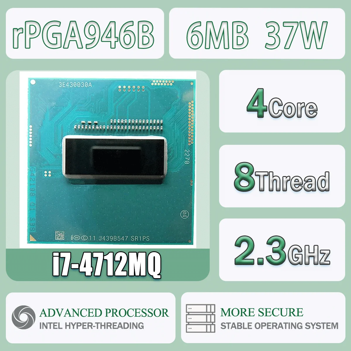 Intel Core I7-4712MQ 2,3 GHz 4 Kerne 8 Threads 6M 37W I7 4712MQ Computer CPU Prozessor Server Sockel G3 / RPGA946B