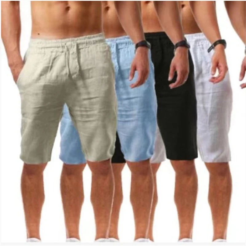 Neue Leinen-Baumwoll-Shorts Einfarbige Jogging-Sweatpants Elastische Taillen-Shorts für Herren Große Leichtgewichtige Sommer-Basketball-Shorts Image