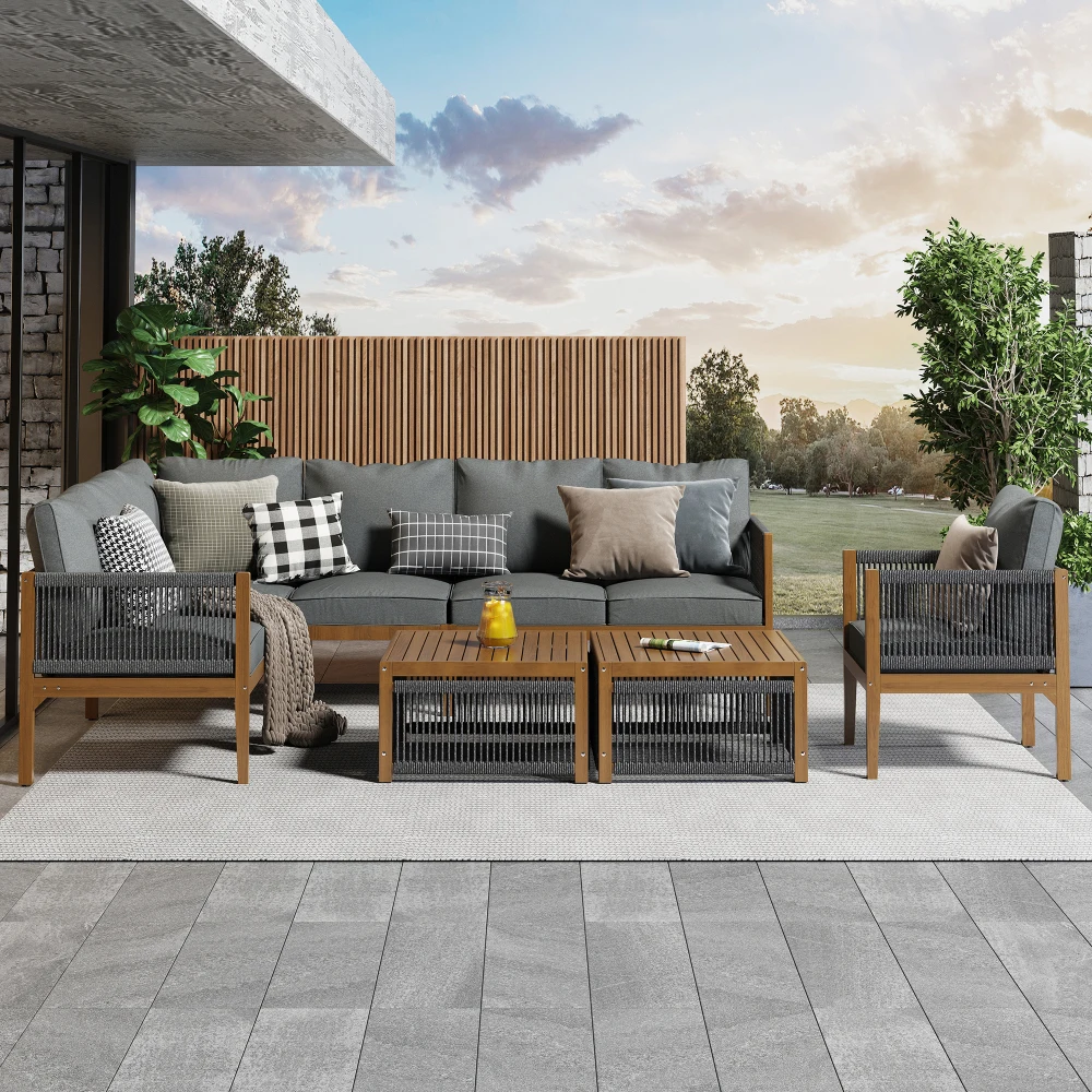 Gartenmöbel-Set, Garten-Lounge-Set für 7-8 Personen. Mit Sofa, Tisch & Kissen, abnehmbarer und waschbarer Stoffbezug