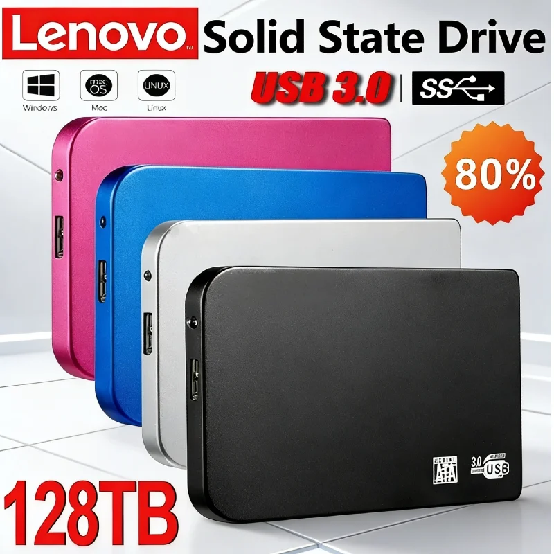 Lenovo USB3.0 SSD-Gehäuse 128TB Hochgeschwindigkeits-Externes Festplattengehäuse, ABS, Tragbare HDD/SSD-Aufbewahrungsbox mit USB-Kabel Image