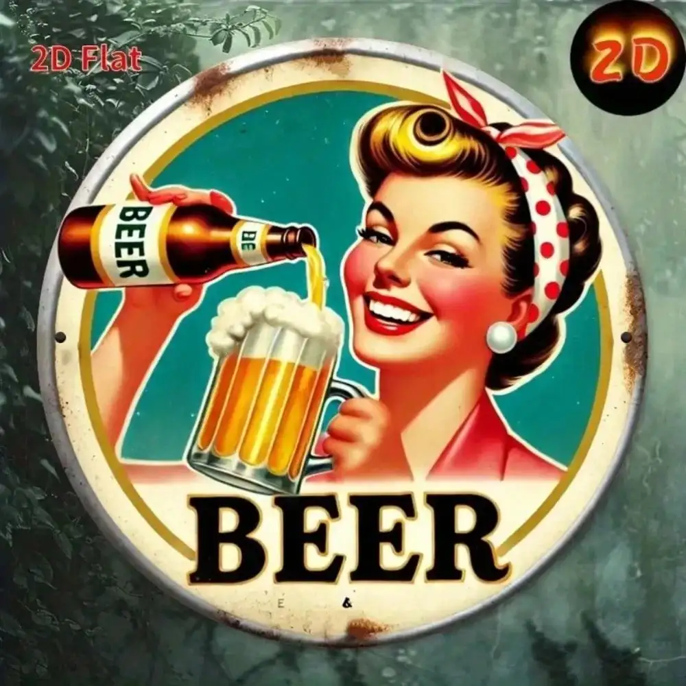 Vintage Metall-Bier-Schild 2D Flache Damen-Wanddekoration für Bar, Café, Club, Raum Image