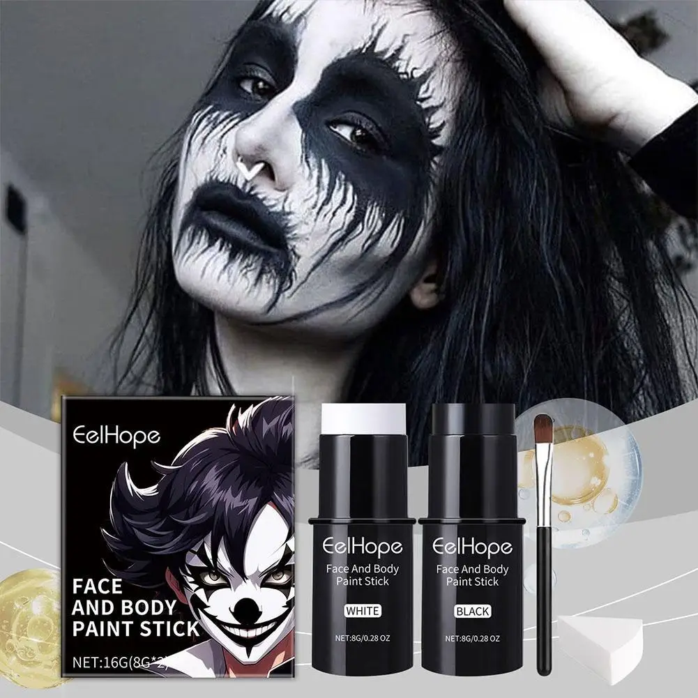 Halloween Schwarz Weiß Gesicht Körper Malen Kit Foundation Clown Bunte Langlebige Wasserdichte Halloween Festliche Make-Up Zubehör Image