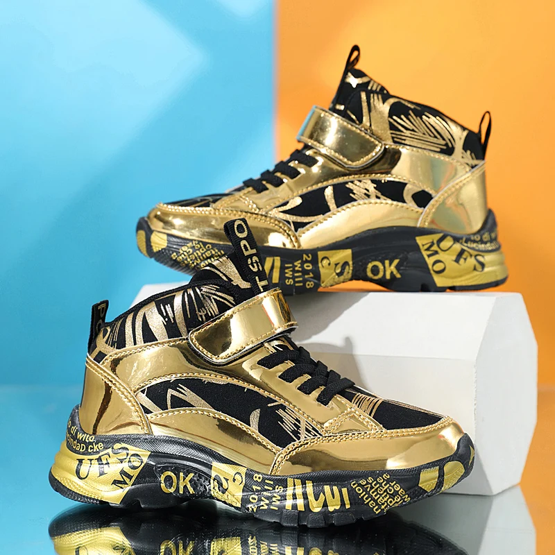Neue kinder Casual Turnschuhe Mode Goldene Kinder Schuhe Basketball Leder Turnschuhe Für Jungen Sport Schuhe tenis infantil menino