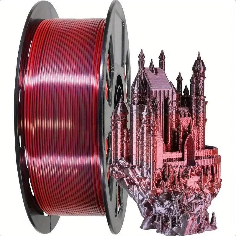 Seiden-PLA 3D-Drucker-Filament, Seiden-Dual-Color-Filament in Schwarz-Rot, 1,75 mm, glänzendes Coextrusions-PLA-Filament, Farbwechsel, 1 kg Image