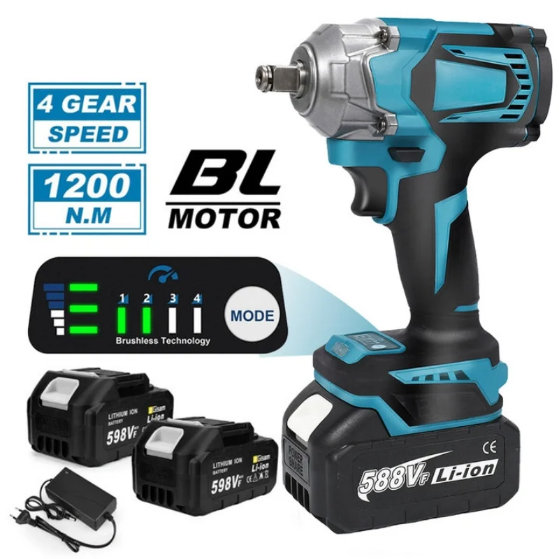 1200N.M Kabelloser Schlagschrauber Bürstenlos 1/2 Zoll für Makita 18V Akku 6700RPM 8-Gang mit LED-Arbeitslicht Elektrowerkzeug Image