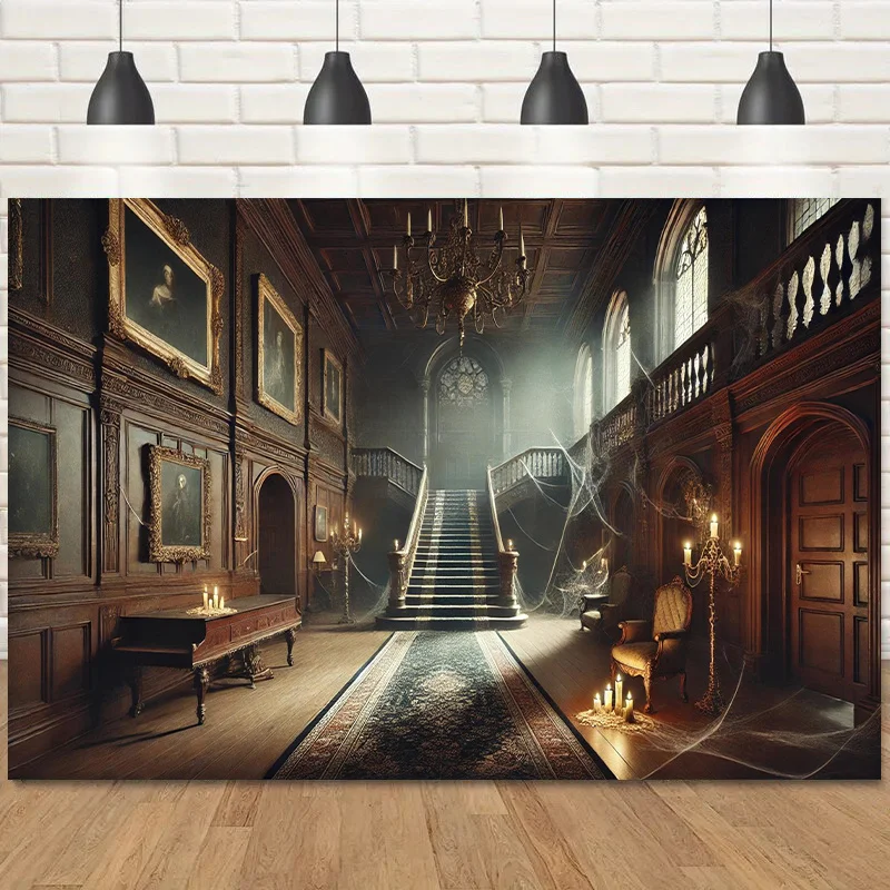 1 flaches 2D-Hintergrundbanner mit verlassertem Herrenhausmuster, Halloween-Dekoration, keine Strom erforderlich – sjs Image