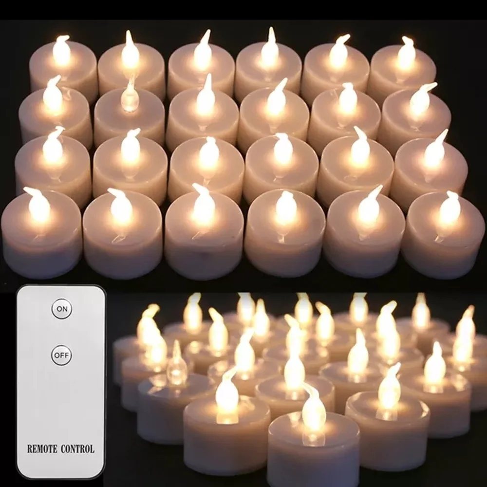 24 Stück flackernde LED-Kerzen-Teelichter ohne Fernbedienung/Fernbedienung, flammenlos, mit Batterie für Hochzeit, Zuhause, Weihnachtsdekorationen Image