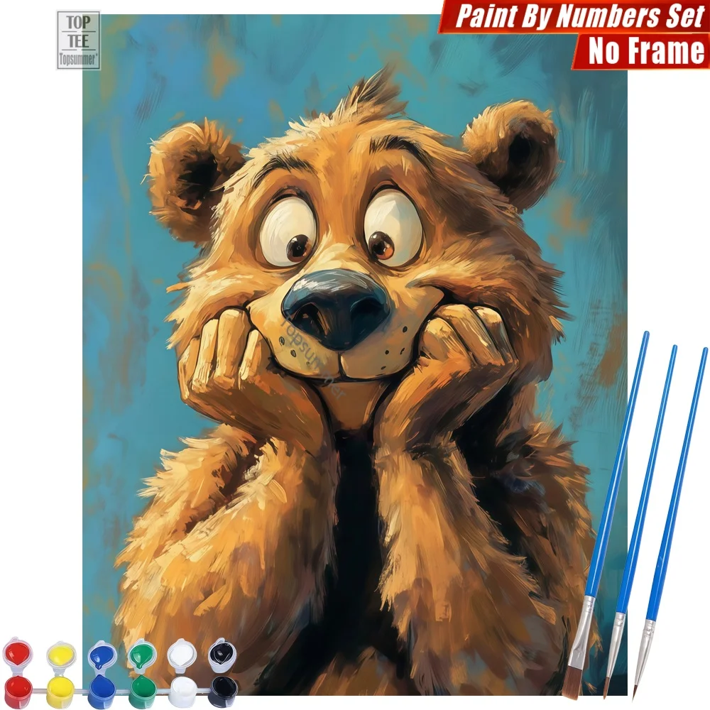 Überraschter Cartoon-Bär DIY Malen-nach-Zahlen-Set - Bär Cartoon Überrascht Leinwand Wandkunst Geburtstagsgeschenk für Sohn Image
