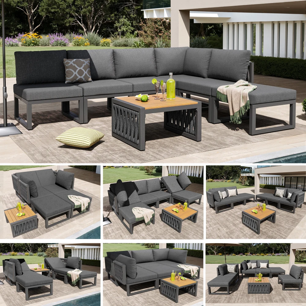 Gartenmöbel-Set mit Sitzkissen & Rückenkissen, Garten-Loungesessel für 6 Personen, Outdoor-Lounge, Verstellbare Rückenlehne